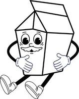 illustration of a Milk Box character.calcium, mouth, cardboard, diet, label, milk box, kawaii, home, carton, hand, face, container, paper, pack, background, object, liquid, cow, expression, milk. vector