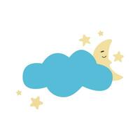 Moon sleeps in clouds and stars clip art vector