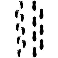 negro humano huella vector icono en blanco antecedentes. pies y Zapatos caminar regularmente.