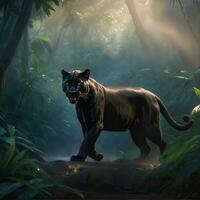 AI generated Black Panther's attack, Realistic images of wild animal attacks photo