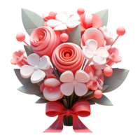 AI generated Cute floral flowers tied with ribbon, 3d design. Suitable for Valentine, design elements and events png