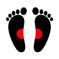 Human leg vector icon with red area. Two footprints on a white background. Suitable for foot signs and foot health logos.