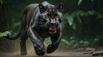 AI generated Black Panther's attack, Realistic images of wild animal attacks photo