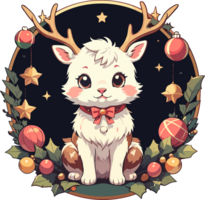 AI generated Cute White Deer with Christmas Decoration Illustration png