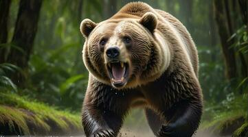 ai generado osos ataque, realista imágenes de salvaje animal ataques foto