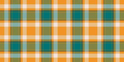 Internet seamless plaid pattern, garment textile vector background. Pastel texture tartan check fabric in carrot orange and cyan colors.