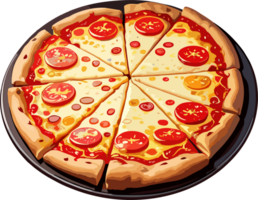 ai gerado papperoni pizza em Preto prato desenho animado png