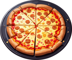 ai generiert Pizza auf schwarz Teller Karikatur png