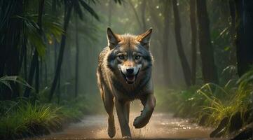 AI generated wolf's attack, Realistic images of wild animal attacks photo