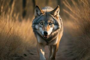 ai generado de lobo ataque, realista imágenes de salvaje animal ataques foto