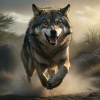 AI generated wolf's attack, Realistic images of wild animal attacks photo