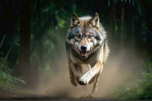 ai generado de lobo ataque, realista imágenes de salvaje animal ataques foto