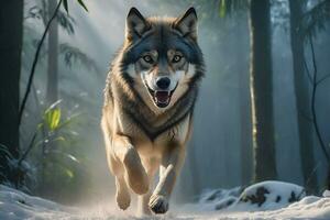 AI generated wolf's attack, Realistic images of wild animal attacks photo