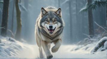ai generado de lobo ataque, realista imágenes de salvaje animal ataques foto