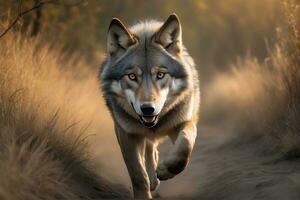 AI generated wolf's attack, Realistic images of wild animal attacks photo