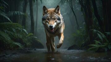 AI generated wolf's attack, Realistic images of wild animal attacks photo