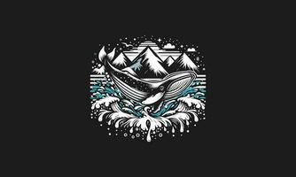 ballena y montaña y mar vector ilustración obra de arte diseño