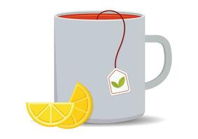 Mug of tea with two slices of lemon vector flat design