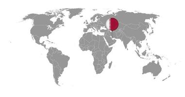 Pin map with Qatar flag on world map. Vector illustration.