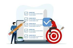 Development plan concept. Teams navigate digital planning, allocate resources, monitor results, and adapt strategies. Digitization, task tracking and feedback loops. Flat Vector Illustration.