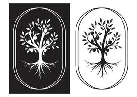 Black and white tree logo vector template. Vector silhouette of a tree