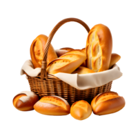 AI generated Breads in a Basket Isolated on Transparent Background png