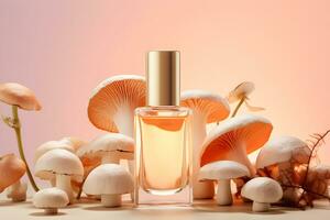 AI generated Care cosmetics bottle based on kojic acid from mushrooms. AI generated photo