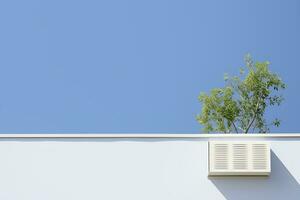 AI generated Minimalistic architectural details against a blue sky background. AI generated photo