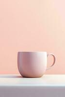 AI generated Mockup of pink cup on pastel background. Minimalistic style. AI generated photo