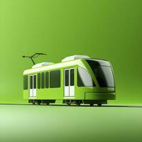 AI generated Green ecological city tram concept of sustainable transport. AI generated photo