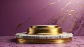 AI generated 3D Render of Marble and Gold Podium on Purple photo