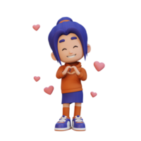 3D cute girl character in love png