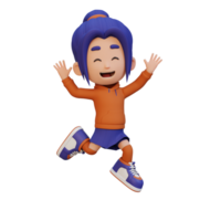 3D cute girl in jumping pose png