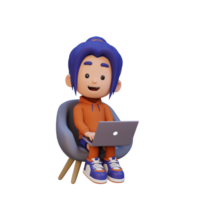 3D girl Character working on a Laptop png