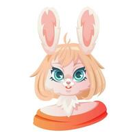 Portrait of a cute cartoon anthropomorphic bunny girl, a furry character. vector