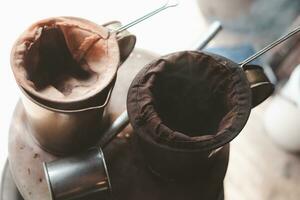 Thai style Thai milk tea and coffee in pot. photo