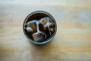 Overhead view of iced black coffee photo