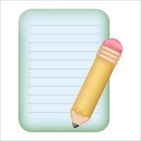 Note book and pencil 3D icon. Memo pad illustration. Remind or memo and education concept. vector