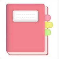 Realistic Pink Closed notebook icon Vector . Paper blank page symbol. Mock up for educational book and school element.