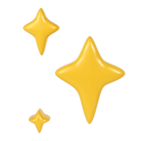 3d winter yellow Christmas stars sparkle. Cute shiny star shaped object element icon. shine symbol transparent illustration png