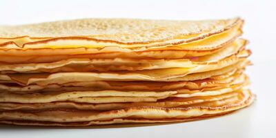 AI generated Thin crepes stacked and isolated on a white backdrop, Generative AI. photo