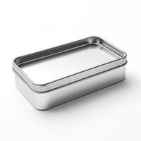 AI generated Rectangular tin box. Metal box for various purposes. Isolate on a white back. Ai. Generative ai. photo