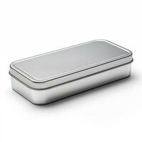 ai generado rectangular estaño caja. metal caja para varios propósitos. aislar en un blanco atrás. ai. generativo ai. foto