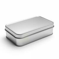 AI generated Rectangular tin box. Metal box for various purposes. Isolate on a white back. Ai. Generative ai. photo