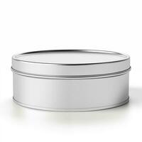 AI generated Round tin box. Metal box for various purposes. Isolate on a white back. Ai. Generative ai. photo