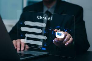 Chatbot conversation Ai Artificial Intelligence technology online customer service.Digital chatbot, robot application, OpenAI generate. Futuristic technology.Virtual assistant on internet. photo