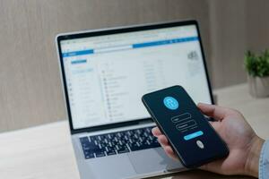 Cybersecurity privacy Internet Phone in Futuristic protect password two factor Authentication and Encryption photo