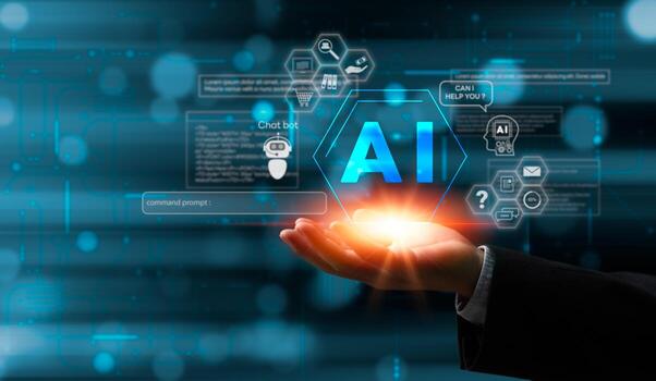 Innovative Futuristic AI Digital Chatbot Concept Virtual Conversation Assistant Using Internet Bot Application Technology Customer Support with Personalized photo