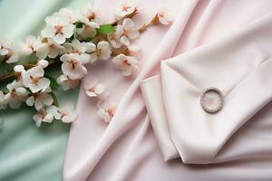 AI generated A Minimalist Valentines Flat Lay Featuring Pastel Pink and Mint Tones photo