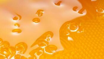 AI generated Pouring golden honey texture. Healthy and natural delicious sweets. Flow dripping yellow melted liquid. Food background. photo